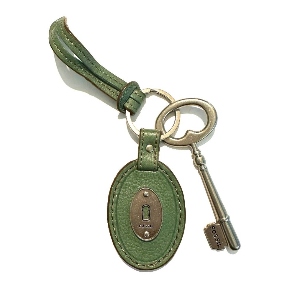 Vintage Fossil Lock & Key Bag Charm Key Chain Fob - image 1